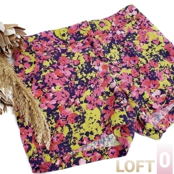 LOFT Multicolored Floral Linen Blend Shorts Sz 0 - Picture 1 of 11